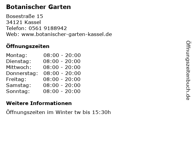 ᐅ Offnungszeiten Botanischer Garten Bosestrasse 15 In Kassel