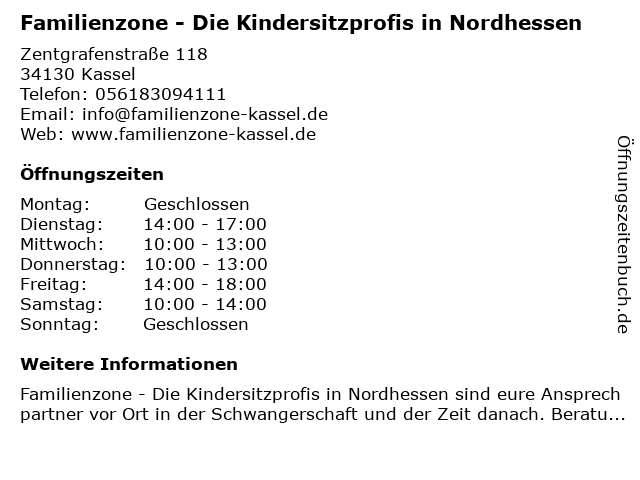 ᐅ Offnungszeiten Familienzone Die Kindersitzprofis In Nordhessen Zentgrafenstrasse 118 In Kassel