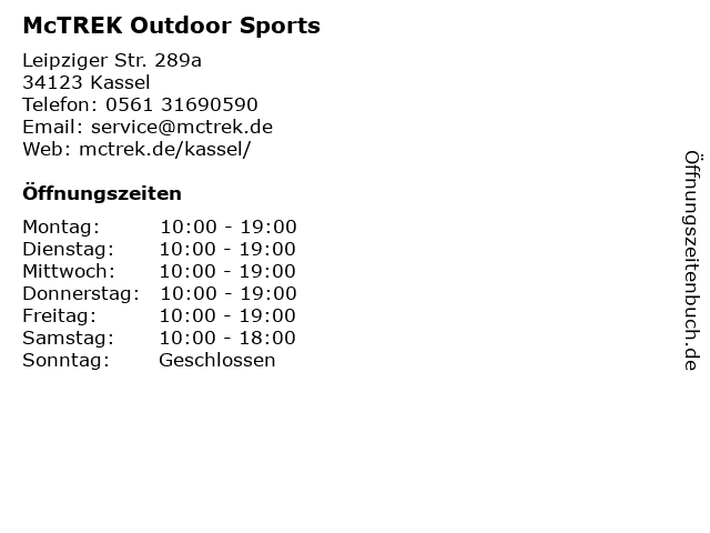 McTREK Outdoor Sports in Kassel: Adresse und Öffnungszeiten