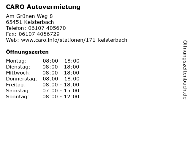 ᐅ Offnungszeiten Caro Autovermietung Am Grunen Weg 8 In Kelsterbach