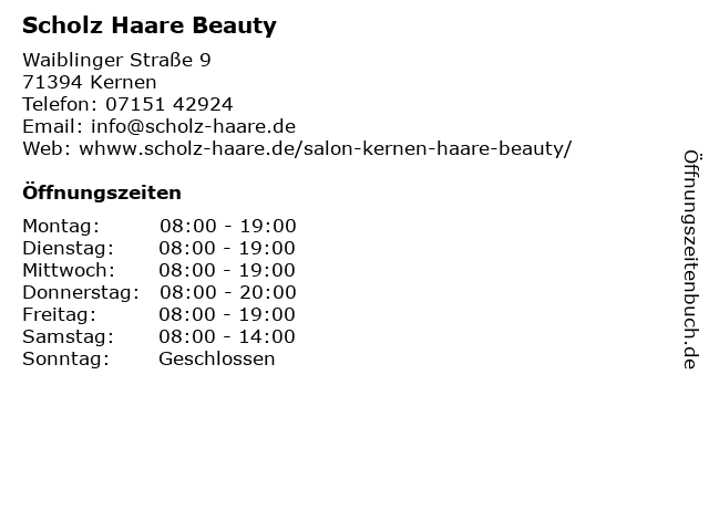 ᐅ Offnungszeiten Scholz Haare Beauty Kernen Waiblinger Strasse 9 In Kernen