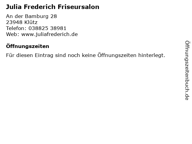 ᐅ Offnungszeiten Julia Frederich Friseursalon An Der Bamburg 28 In Klutz