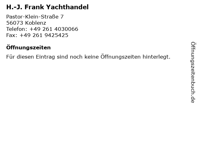 H.-J. Frank Yachthandel in Koblenz: Adresse und Öffnungszeiten