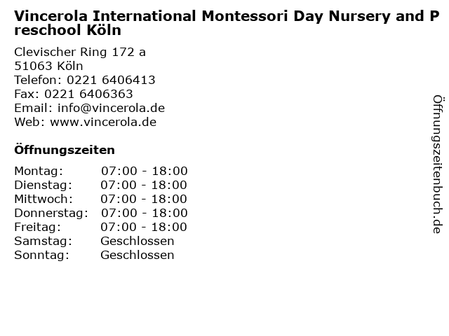 ᐅ Offnungszeiten Vincerola International Montessori Day