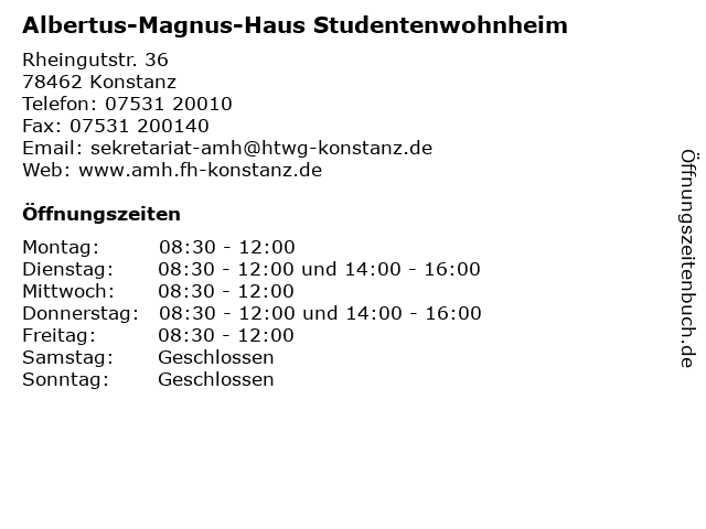 ᐅ Offnungszeiten Albertus Magnus Haus Studentenwohnheim