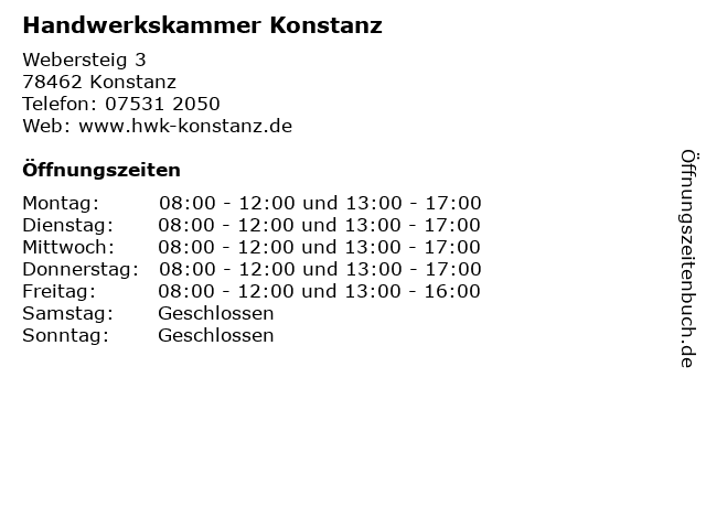 ᐅ Offnungszeiten Handwerkskammer Konstanz Webersteig 3 In Konstanz