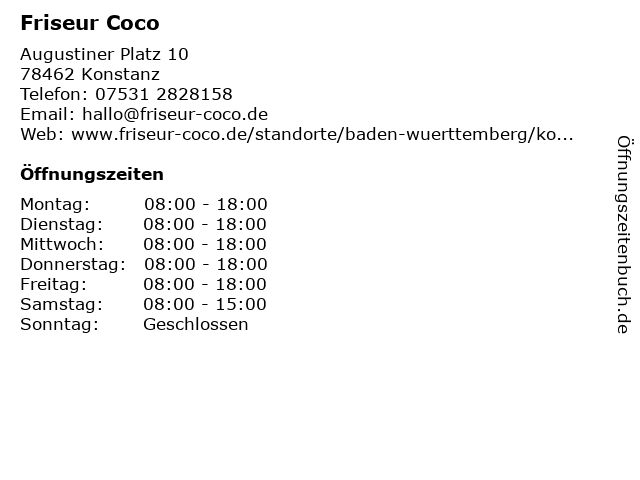 ᐅ Offnungszeiten Friseur Coco Augustiner Platz 10 In Konstanz