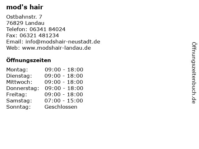 ᐅ Offnungszeiten Mod S Hair Ostbahnstr 7 In Landau