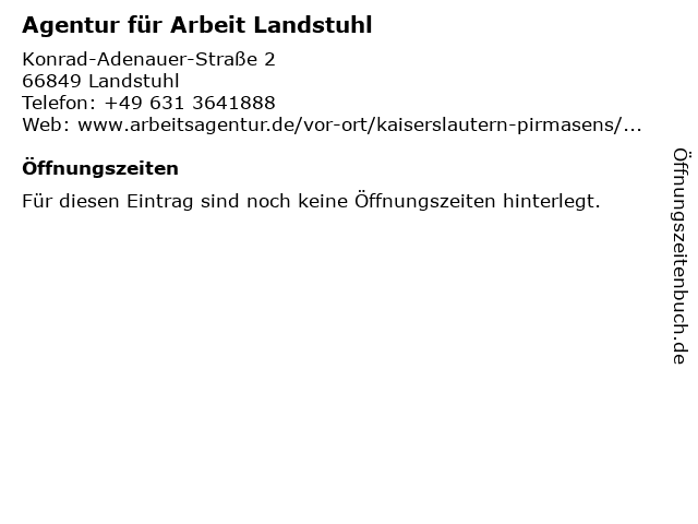 ᐅ Offnungszeiten Agentur Fur Arbeit Landstuhl Konrad Adenauer Strasse 2 In Landstuhl
