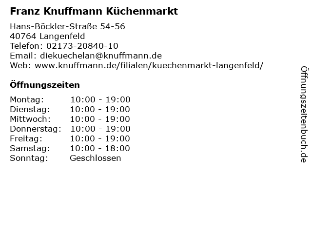 ᐅ Öffnungszeiten „Franz Knuffmann Küchenmarkt“ Hans