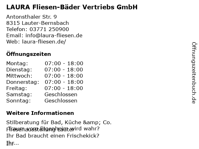 Á Offnungszeiten Laura Fliesen Bader Vertiebs Gmbh Antonsthaler Strasse 9 In Lauter Bernsbach