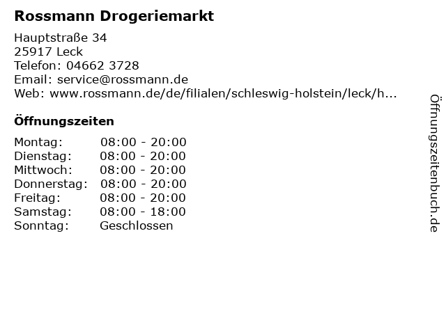 Rossmann Leinefelde Offnungszeiten Samstag