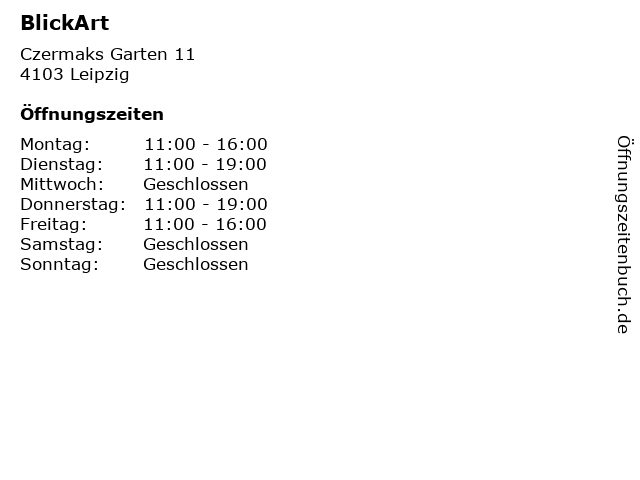 ᐅ Offnungszeiten Blickart Czermaks Garten 11 In Leipzig