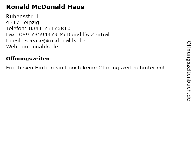 ᐅ Offnungszeiten Ronald Mcdonald Haus Rubensstr 1 In Leipzig