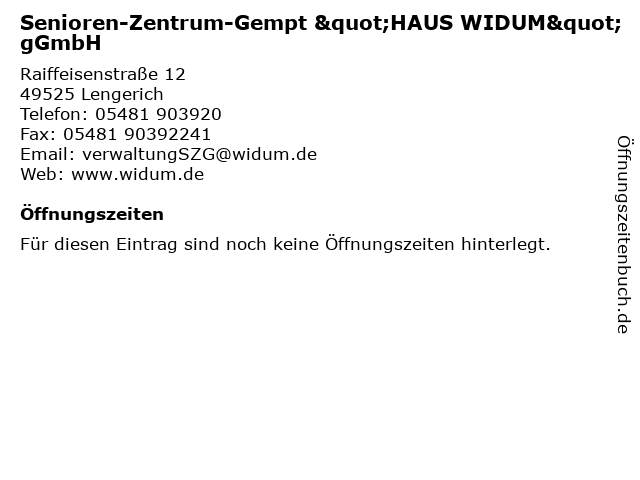 á… Offnungszeiten Seniorenzentrum Gempt Haus Widum Ggmbh Raiffeisenstr 12 In Lengerich