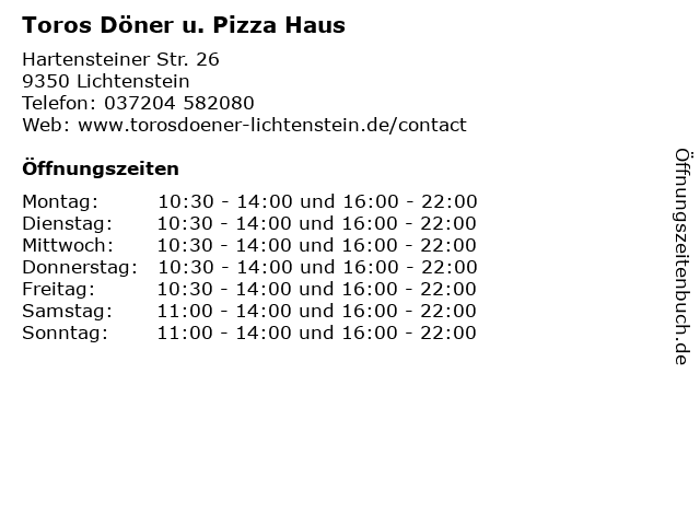 ᐅ Offnungszeiten Toros Doner U Pizza Haus Hartensteiner Str