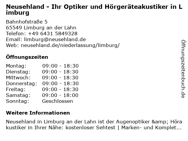 ᐅ Öffnungszeiten „Neusehland Optik und Akustik“ | Bahnhofstraße 5 in  Limburg an der Lahn