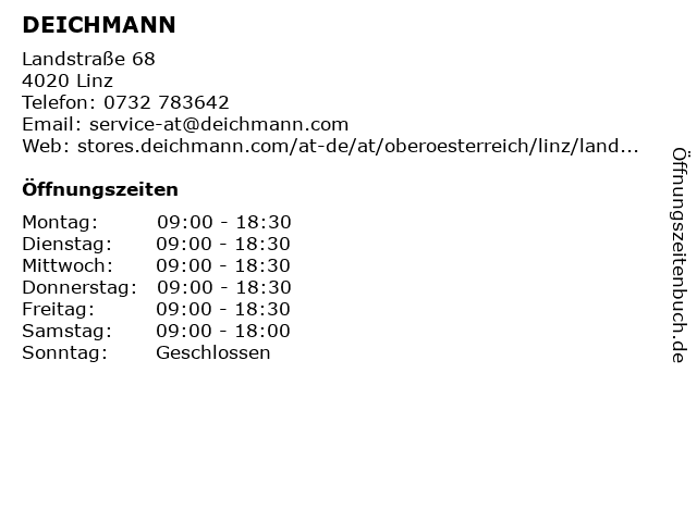 Melting frakke Automatisering ᐅ Öffnungszeiten „Deichmann“ | Landstr. 68 in Linz