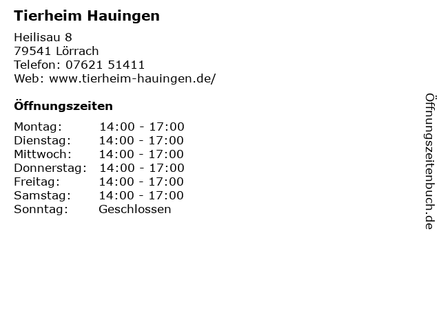ᐅ Öffnungszeiten „Tierheim Hauingen“ Heilisau 8 in Lörrach