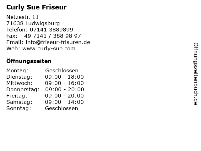 ᐅ Offnungszeiten Curly Sue Friseur Netzestr 11 In Ludwigsburg