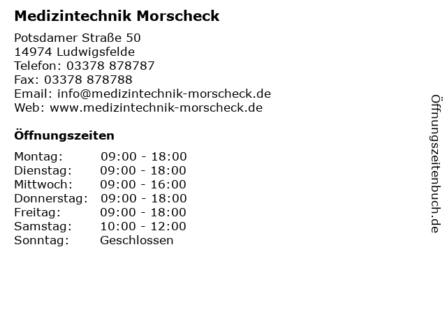 ᐅ Offnungszeiten Medizintechnik Morscheck Potsdamer Strasse 50 In Ludwigsfelde