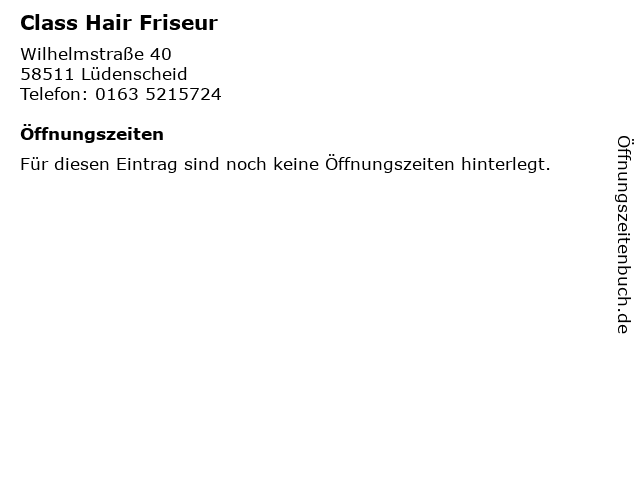 ᐅ Offnungszeiten Class Hair Friseur Werdohler Str 3 In Ludenscheid