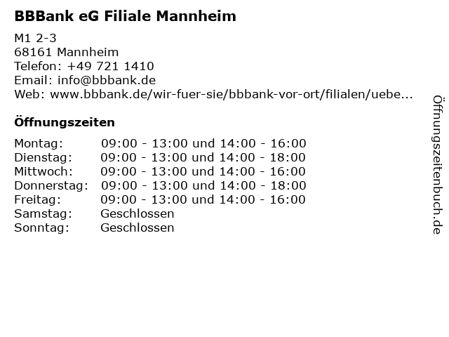 ᐅ Offnungszeiten bank Eg Filiale Mannheim M1 2 3 In Mannheim