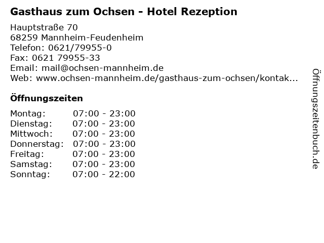 ᐅ Offnungszeiten Gasthaus Zum Ochsen Hotel Rezeption Hauptstrasse 70 In Mannheim Feudenheim