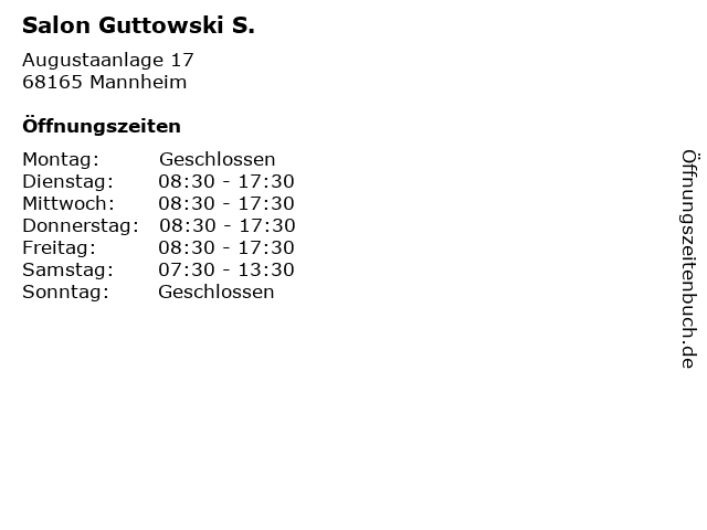 ᐅ Offnungszeiten Salon Guttowski S Augustaanlage 17 In Mannheim