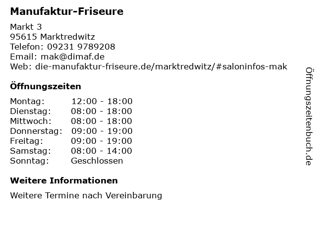 ᐅ Offnungszeiten Manufaktur Friseure Markt 3 In Marktredwitz