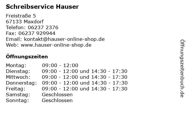 ᐅ Offnungszeiten Schreibservice Hauser Freistrasse 5 In Maxdorf