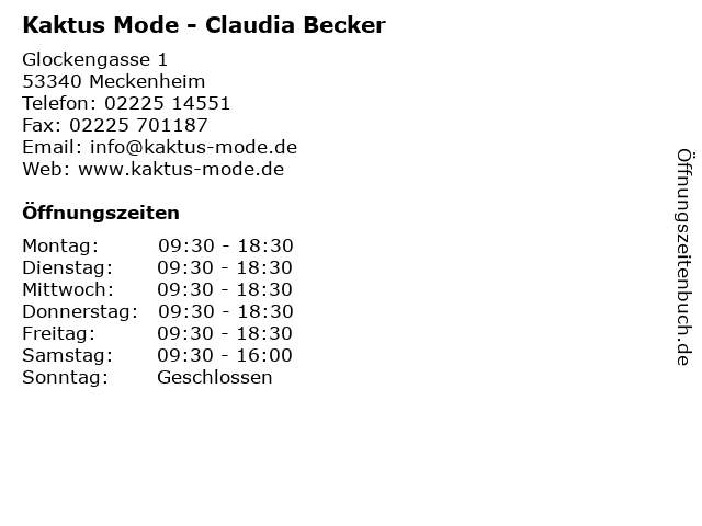 ᐅ Offnungszeiten Kaktus Mode Claudia Becker Glockengasse 1 In Meckenheim