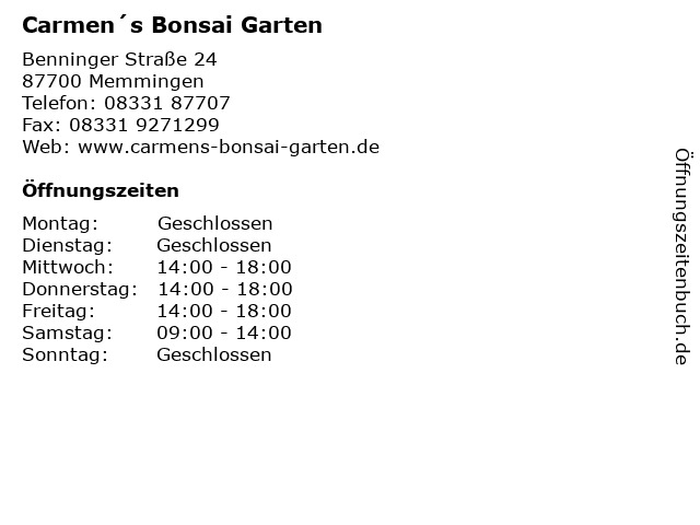 ᐅ Offnungszeiten Carmen S Bonsai Garten Benninger Strasse 24