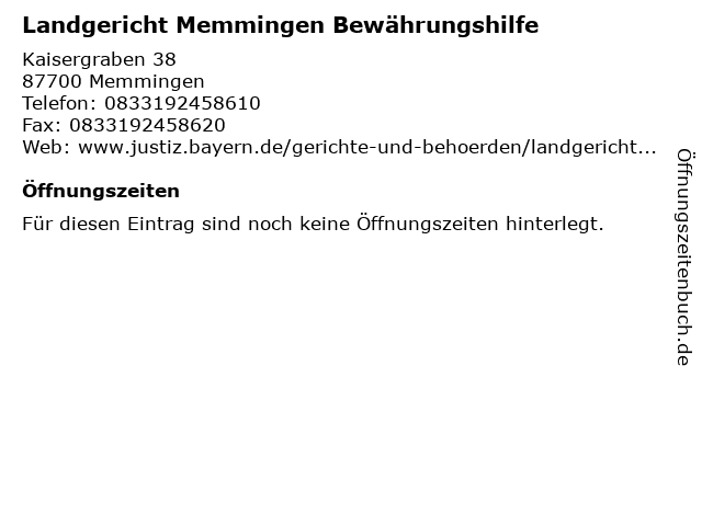 ᐅ Offnungszeiten Landgericht Memmingen Bewahrungshilfe Kaisergraben 38 In Memmingen