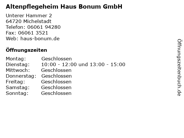 ᐅ Offnungszeiten Altenpflegeheim Haus Bonum Gmbh Unterer