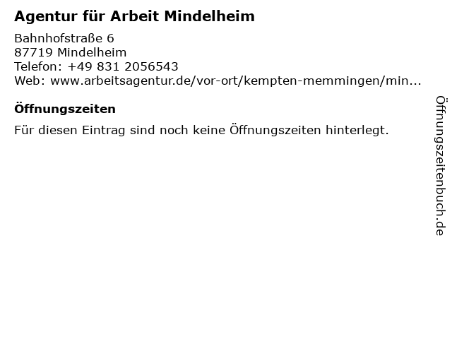 ᐅ Offnungszeiten Agentur Fur Arbeit Mindelheim Bahnhofstrasse 6 In Mindelheim