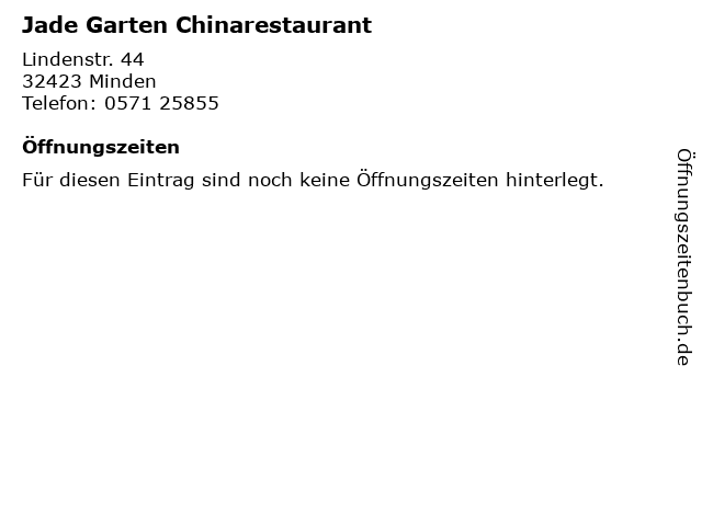 ᐅ Offnungszeiten Jade Garten Chinarestaurant Lindenstr 44 In