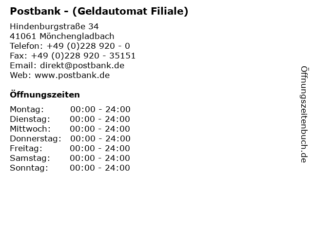 ᐅ Offnungszeiten Postbank Geldautomat Filiale Hindenburgstrasse 34 In Monchengladbach