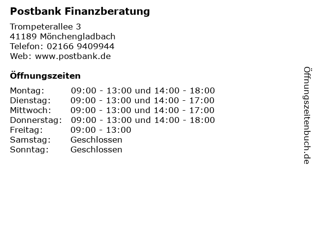 ᐅ Offnungszeiten Postbank Finanzberatung Trompeterallee 3 In Monchengladbach