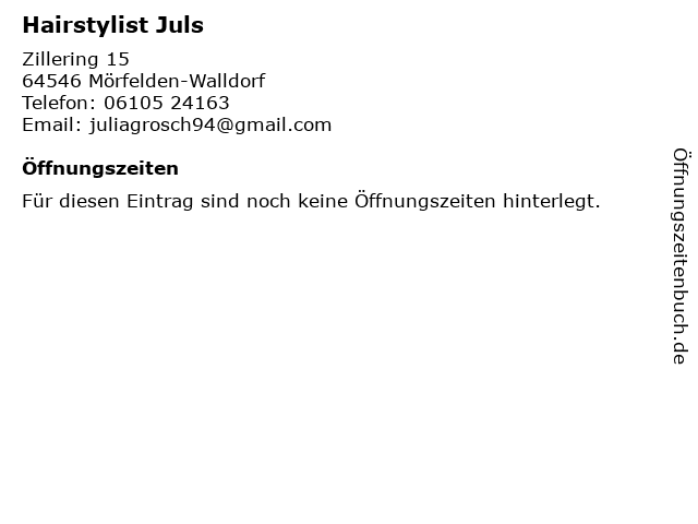 ᐅ Offnungszeiten Hairstylist Juls Zillering 15 In Morfelden Walldorf