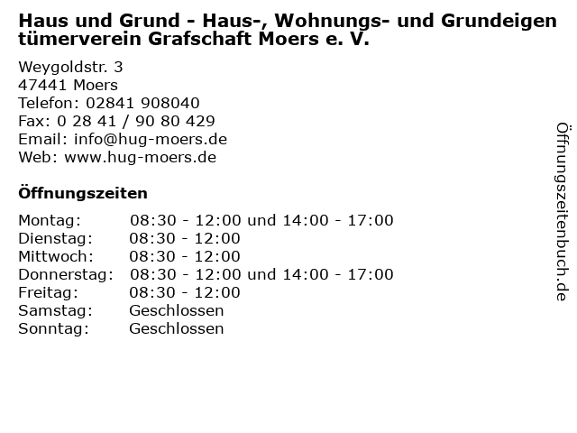 ᐅ Offnungszeiten Haus Und Grund Haus Wohnungs Und