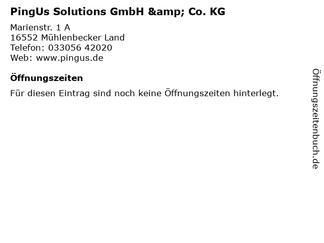 ᐅ Offnungszeiten Pingus Solutions Gmbh Co Kg Marienstr 1 A In Muhlenbecker Land