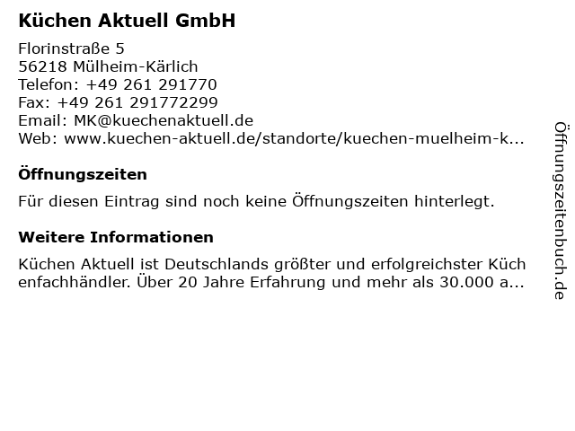 á… Offnungszeiten Kuchen Aktuell Gmbh Florinstrasse 5 In Mulheim Karlich