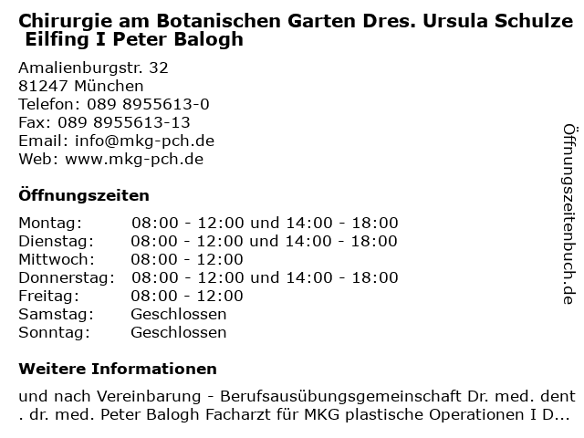 ᐅ Offnungszeiten Chirurgie Am Botanischen Garten Dres Ursula