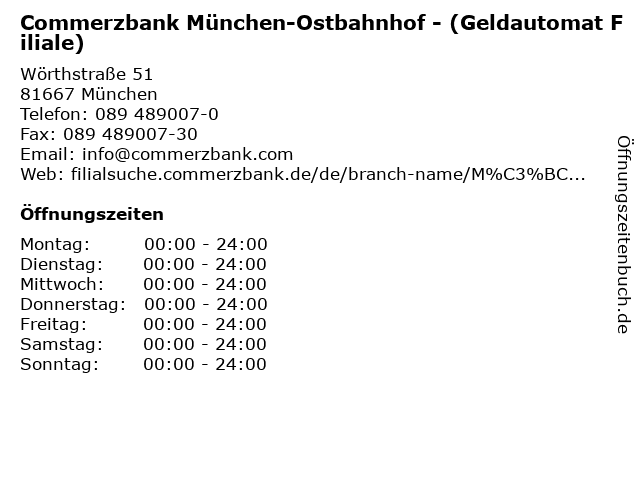 ᐅ Offnungszeiten Commerzbank Munchen Ostbahnhof Geldautomat Filiale Worthstrasse 51 In Munchen