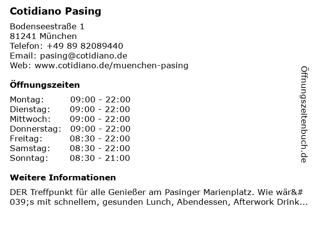 á… Offnungszeiten Cotidiano Pasing Munchen Bodenseestrasse 1 In Munchen