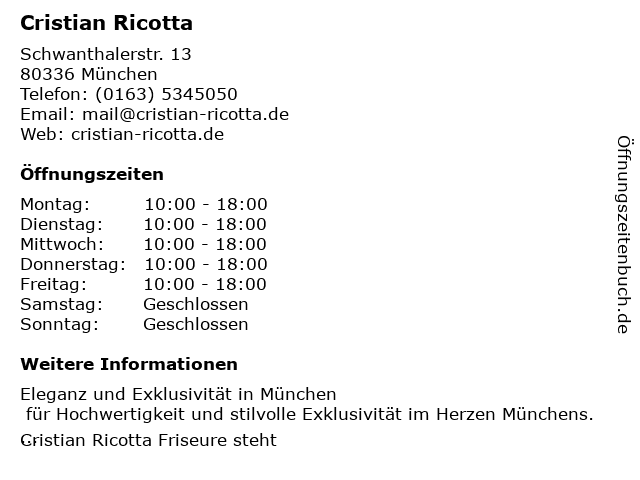 ᐅ Offnungszeiten Cristian Ricotta Tumblingerstr 17 In Munchen