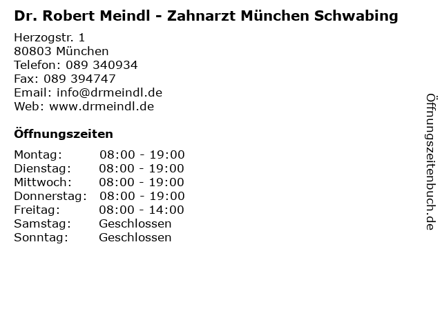 Geef rechten Altaar bubbel ᐅ Öffnungszeiten „Dr. Robert Meindl - Zahnarzt München Schwabing“ |  Herzogstr. 1 in München