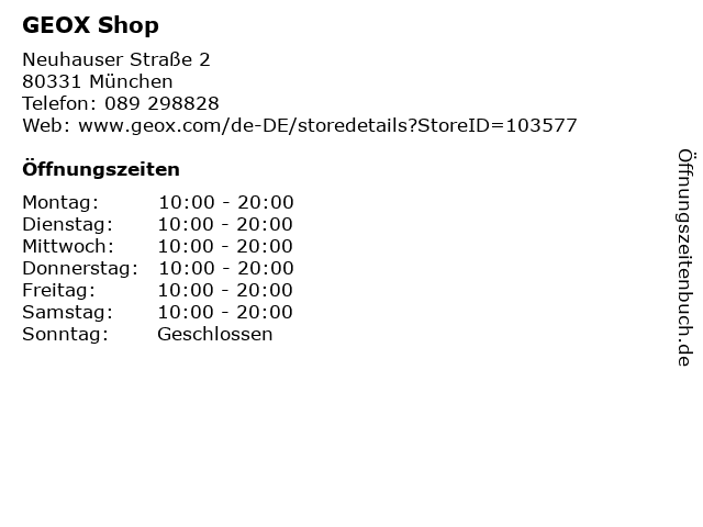 ᐅ Öffnungszeiten „GEOX Shop“ | Neuhauser 2 in München