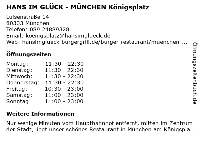 ᐅ Offnungszeiten Hans Im Gluck Burgergrill Bar Luisenstrasse 14 In Munchen